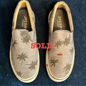 SOLD - SPERRY Slip-On Top Siders With Palm Tree Print